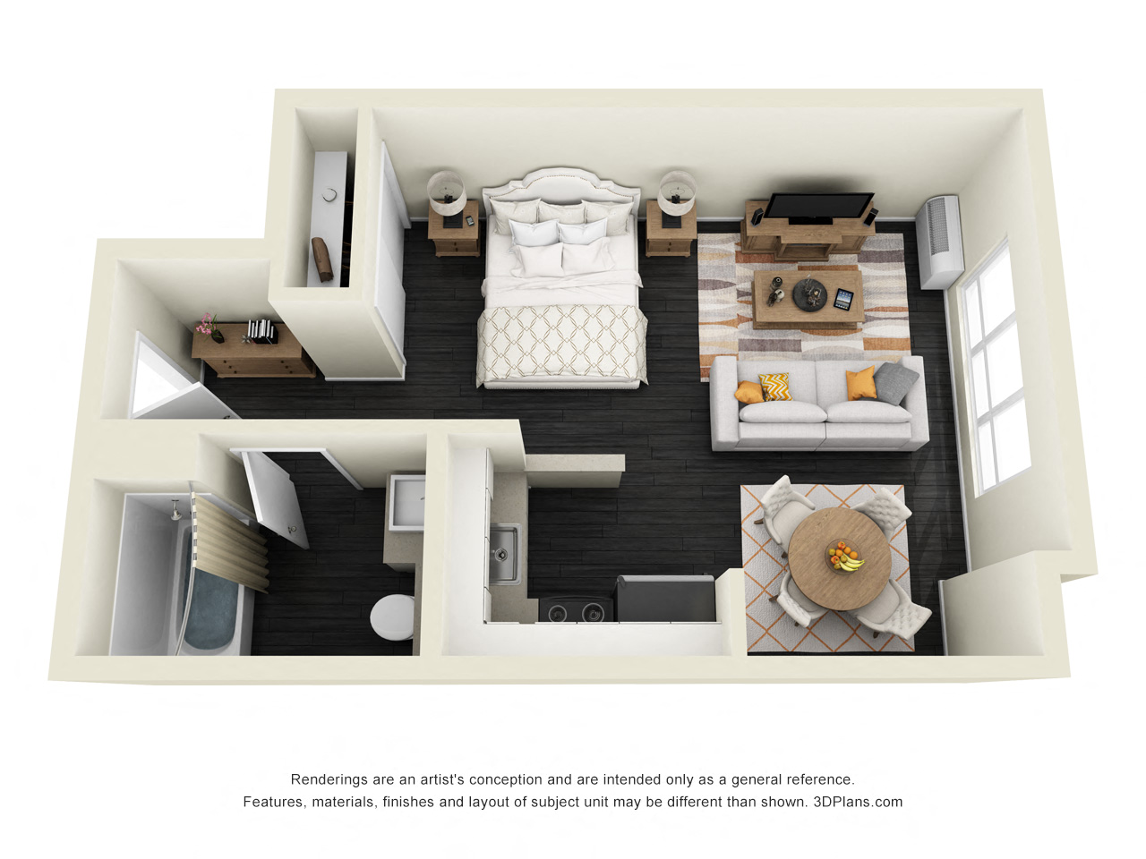 Floor plan for studio, 1 bath, 474 sqft